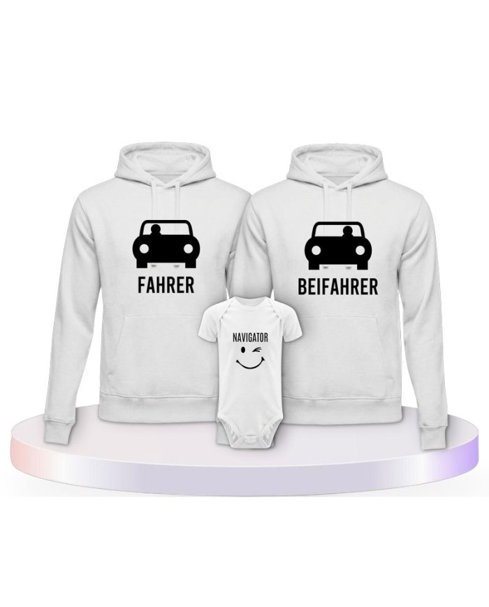 Familienlook Hoodies mit Fahrer, Beifahrer und Navigator | Paarpulli