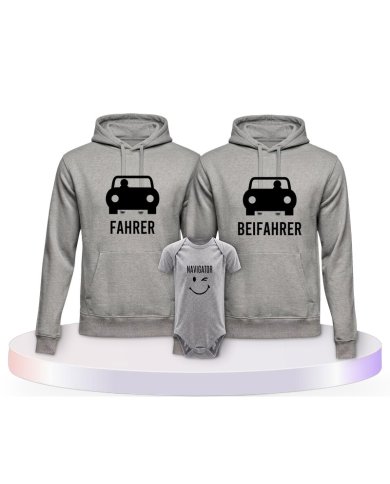 Familienlook Hoodies mit Fahrer, Beifahrer und Navigator | Paarpulli