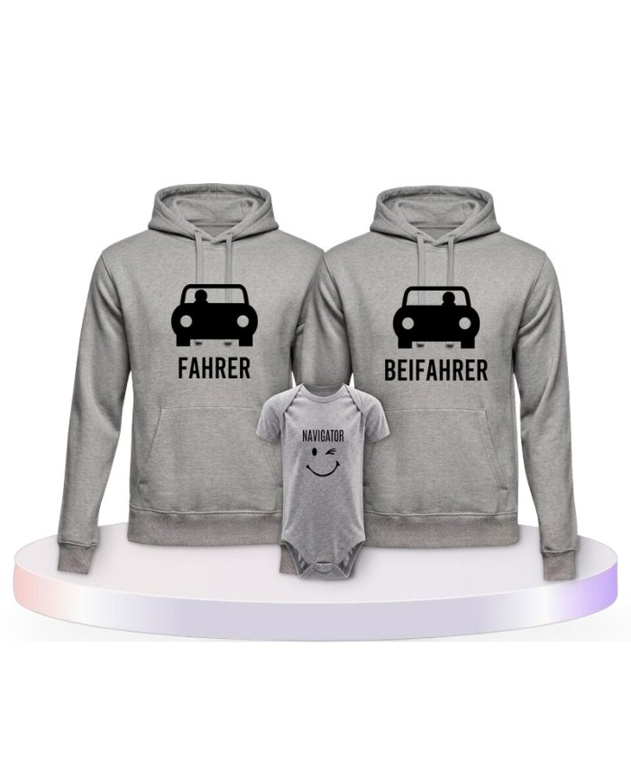 Familienlook Hoodies mit Fahrer, Beifahrer und Navigator | Paarpulli