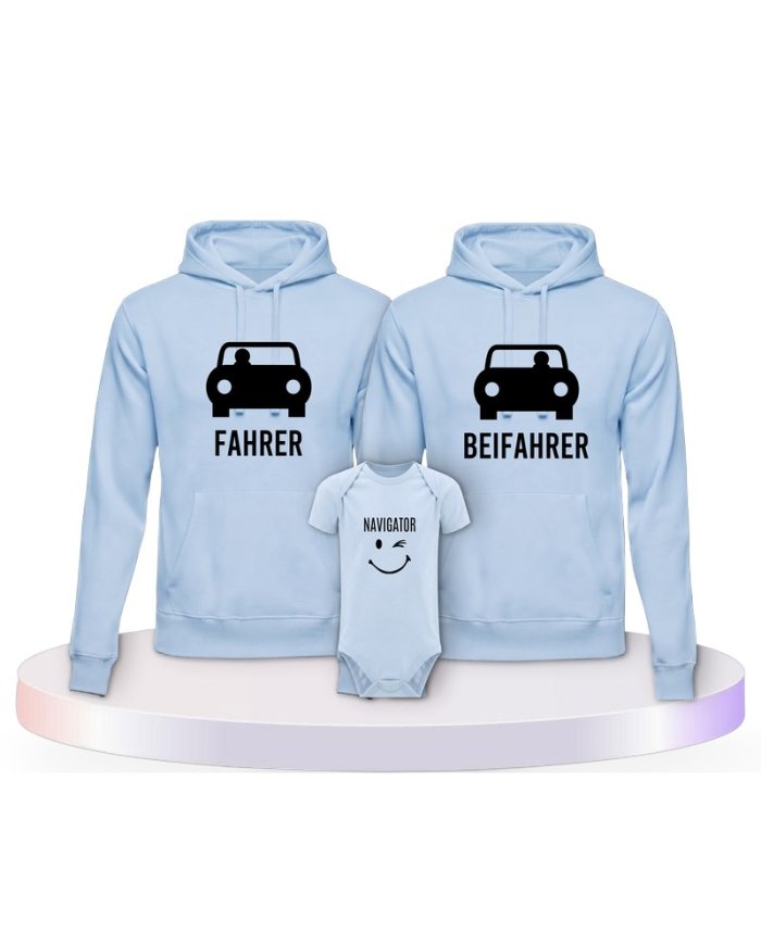 Familienlook Hoodies mit Fahrer, Beifahrer und Navigator | Paarpulli
