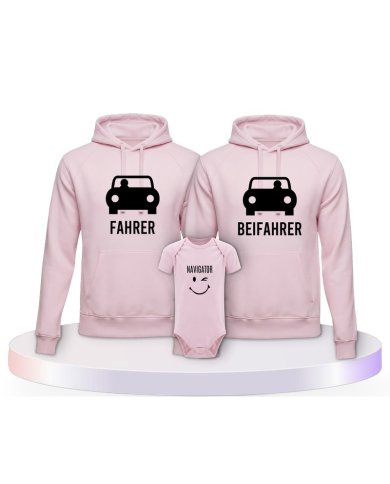 Familienlook Hoodies mit Fahrer, Beifahrer und Navigator | Paarpulli
