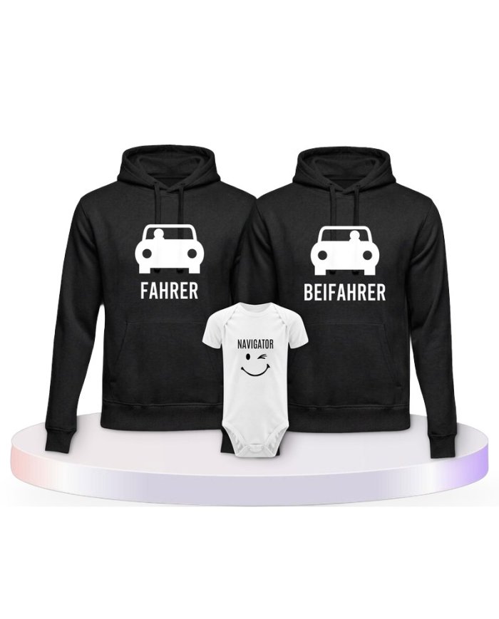 Familienlook Hoodies mit Fahrer, Beifahrer und Navigator | Paarpulli