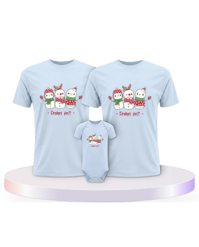 Frohes Fest Schneemann + Familienset T-Shirts mit Babybody | Paarpulli