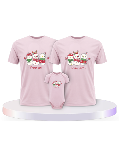 Frohes Fest Schneemann + Familienset T-Shirts mit Babybody | Paarpulli