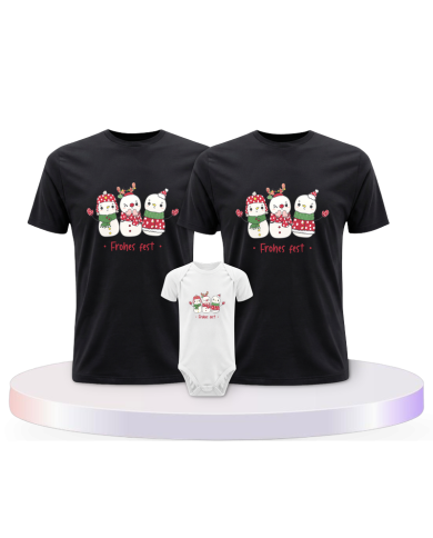 Frohes Fest Schneemann + Familienset T-Shirts mit Babybody | Paarpulli
