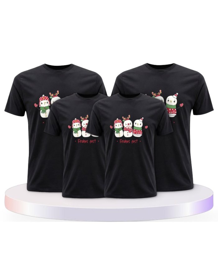 Familienlook T-Shirts mit Frohes Fest Schneemann | Paarpulli