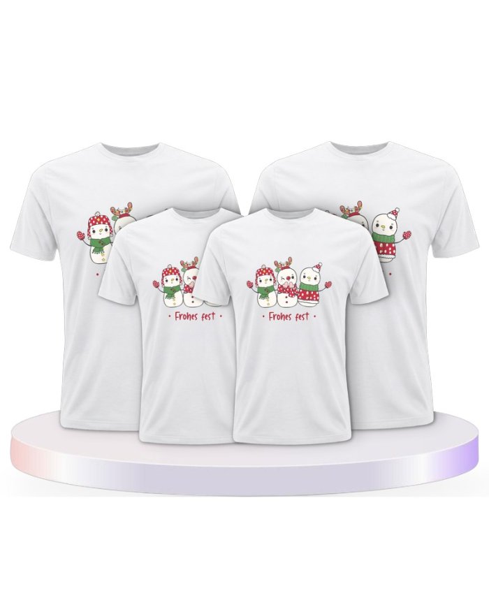 Familienlook T-Shirts mit Frohes Fest Schneemann | Paarpulli