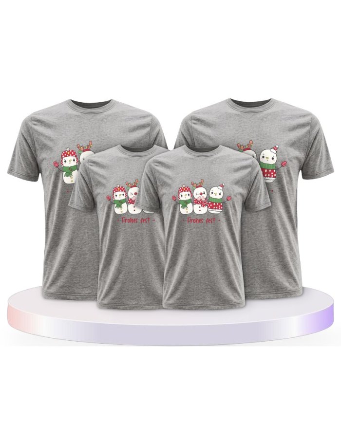 Familienlook T-Shirts mit Frohes Fest Schneemann | Paarpulli