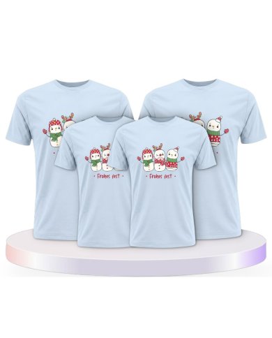 Familienlook T-Shirts mit Frohes Fest Schneemann | Paarpulli