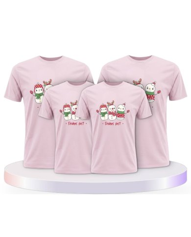 Familienlook T-Shirts mit Frohes Fest Schneemann | Paarpulli