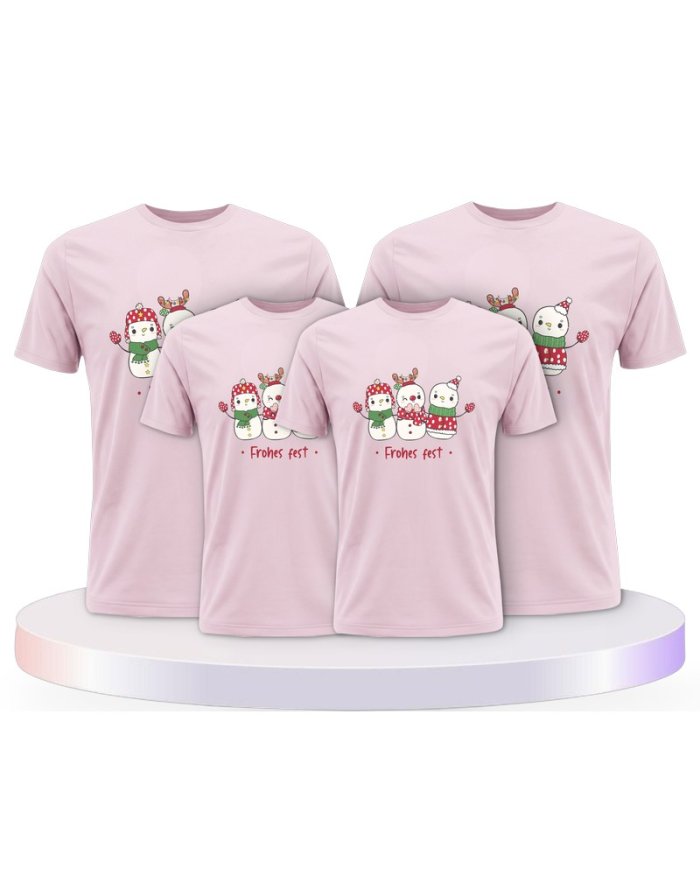 Familienlook T-Shirts mit Frohes Fest Schneemann | Paarpulli