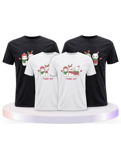 Familienlook T-Shirts mit Frohes Fest Schneemann | Paarpulli
