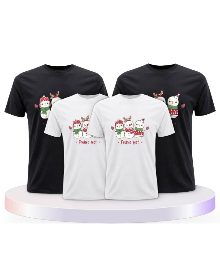 Familienlook T-Shirts mit Frohes Fest Schneemann | Paarpulli