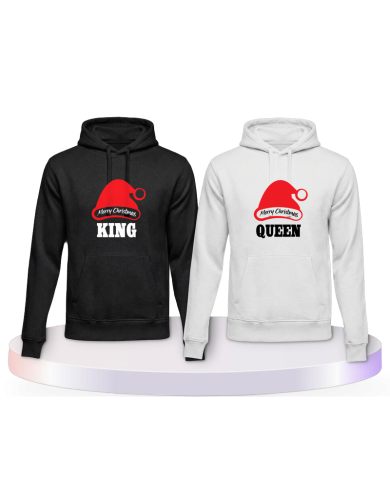Partnerlook Hoodies mit King und Queen Merry Christmas | Paarpulli