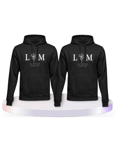 Wunschname und Datum Blumen Aufdruck Pärchen Hoodies | Paarpulli