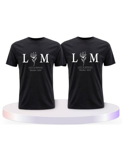Wunschname und Datum Set Blumen Couple T-Shirts kaufen | Paarpulli