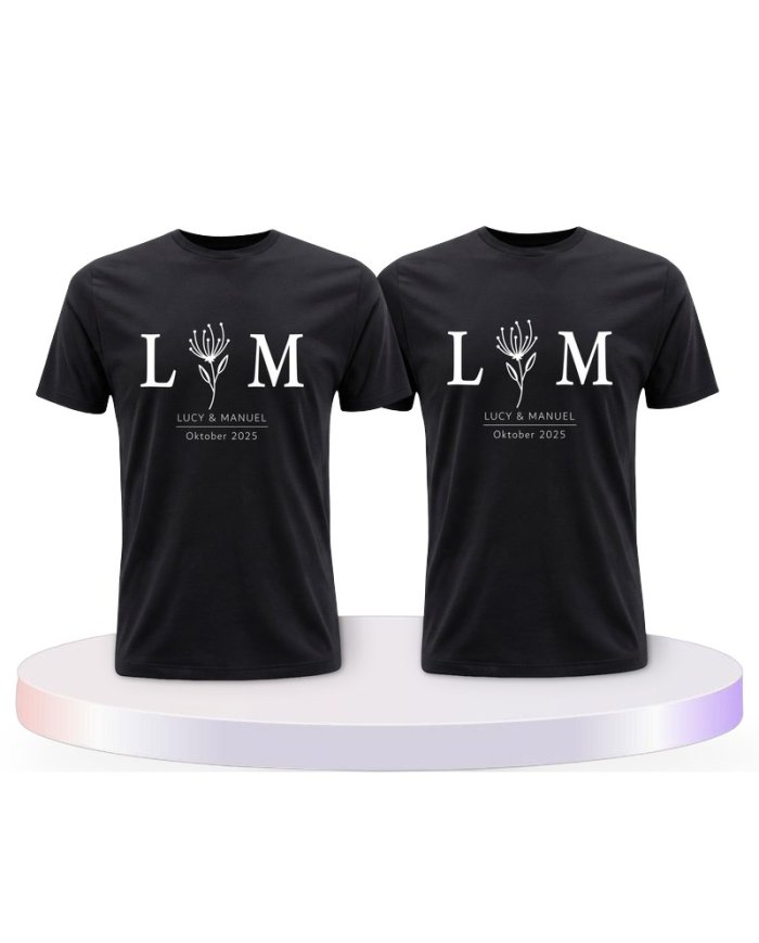 Wunschname und Datum Set Blumen Couple T-Shirts kaufen | Paarpulli
