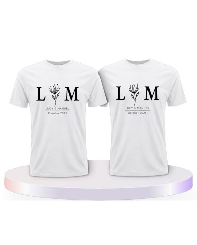 Wunschname und Datum Set Blumen Couple T-Shirts kaufen | Paarpulli