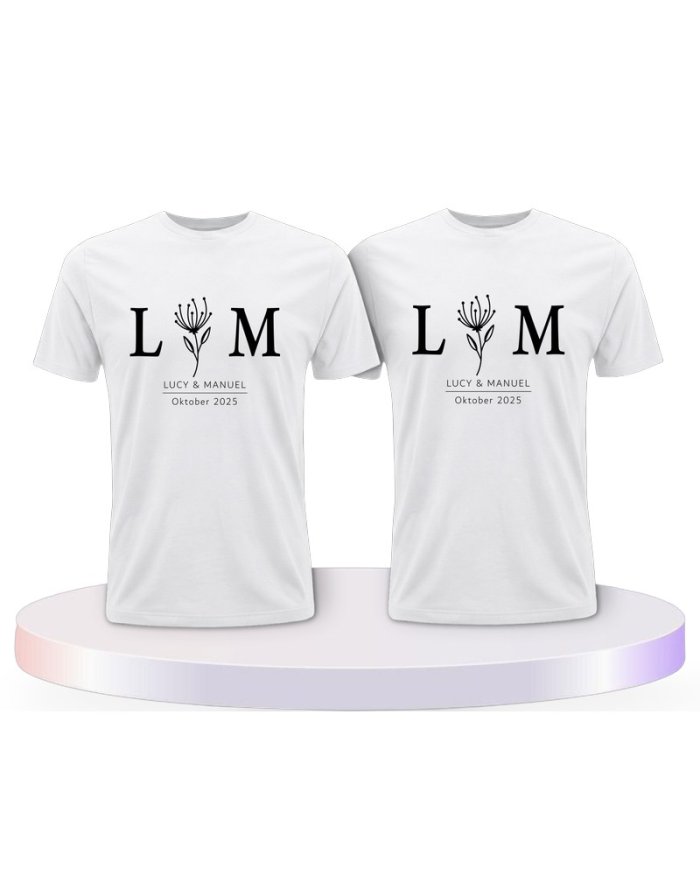 Wunschname und Datum Set Blumen Couple T-Shirts kaufen | Paarpulli