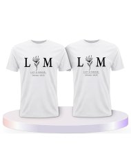 Wunschname und Datum Set Blumen Couple T-Shirts kaufen | Paarpulli