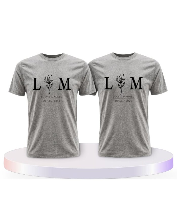 Wunschname und Datum Set Blumen Couple T-Shirts kaufen | Paarpulli