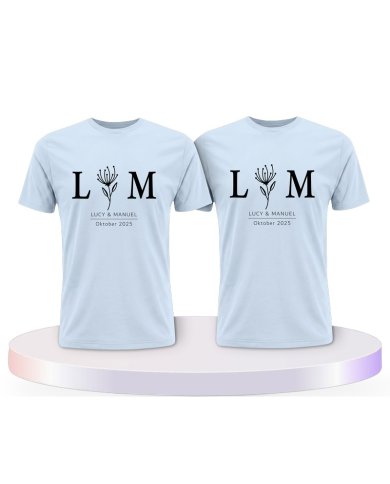 Wunschname und Datum Set Blumen Couple T-Shirts kaufen | Paarpulli