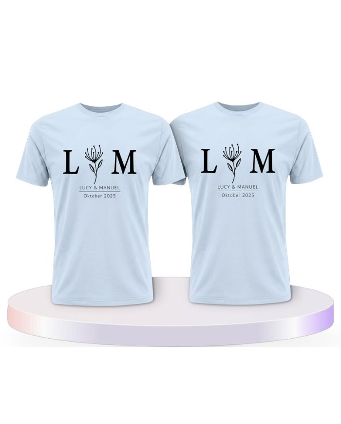 Wunschname und Datum Set Blumen Couple T-Shirts kaufen | Paarpulli