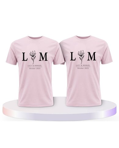Wunschname und Datum Set Blumen Couple T-Shirts kaufen | Paarpulli