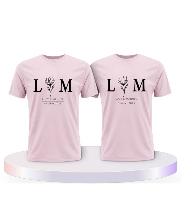 Wunschname und Datum Set Blumen Couple T-Shirts kaufen | Paarpulli