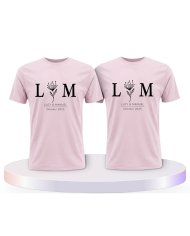 Wunschname und Datum Set Blumen Couple T-Shirts kaufen | Paarpulli