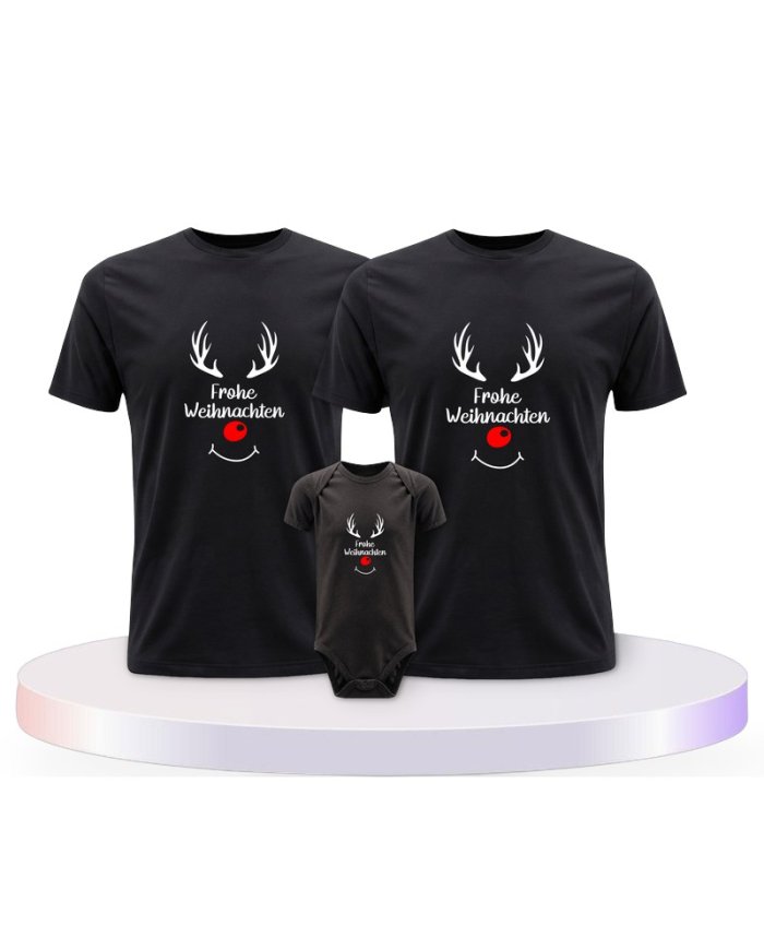 Reh Frohe Weihnachten Familienset T-Shirts mit Babybody | Paarpulli