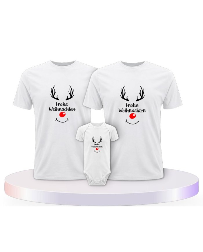 Reh Frohe Weihnachten Familienset T-Shirts mit Babybody | Paarpulli