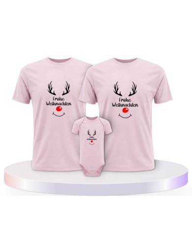 Reh Frohe Weihnachten Familienset T-Shirts mit Babybody | Paarpulli