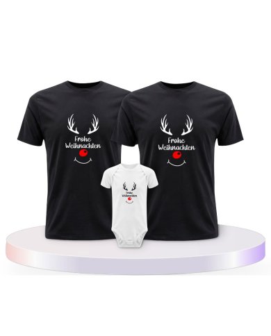 Reh Frohe Weihnachten Familienset T-Shirts mit Babybody | Paarpulli
