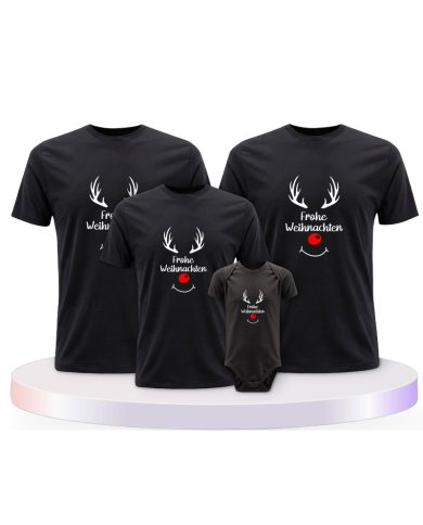 Familienlook T-Shirts mit Reh Frohe Weihnachten | Paarpulli