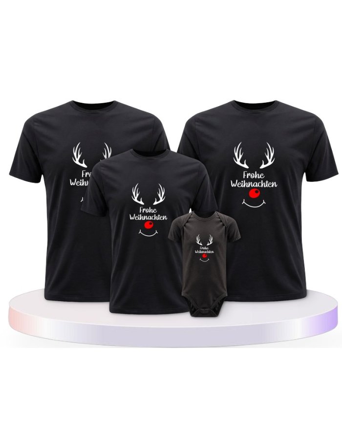 Familienlook T-Shirts mit Reh Frohe Weihnachten | Paarpulli