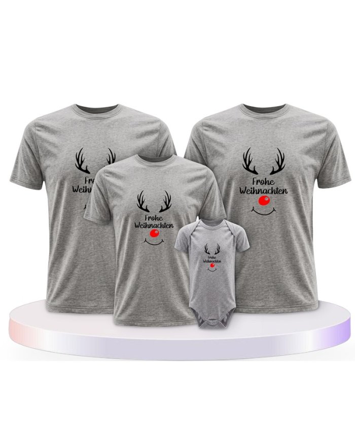 Familienlook T-Shirts mit Reh Frohe Weihnachten | Paarpulli