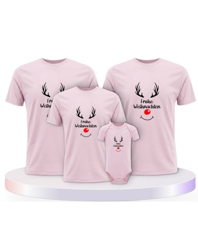 Familienlook T-Shirts mit Reh Frohe Weihnachten | Paarpulli