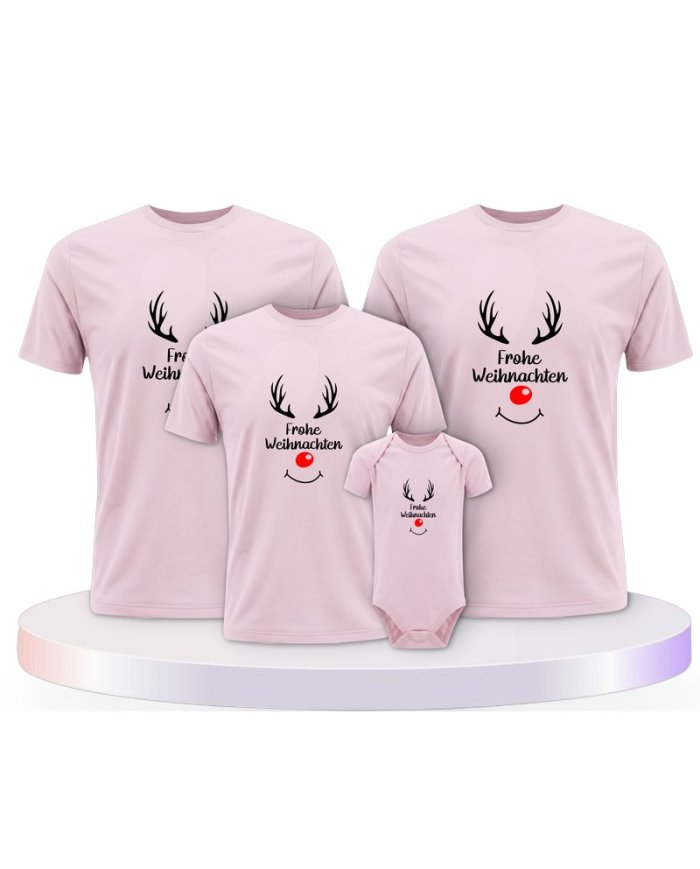 Familienlook T-Shirts mit Reh Frohe Weihnachten | Paarpulli