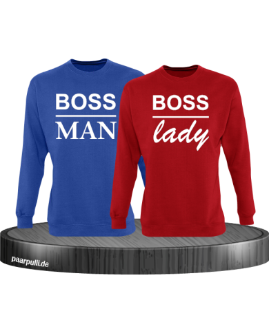 Boss Man und Boss Lady Partnerlook Sweatshirts in Rot blau
