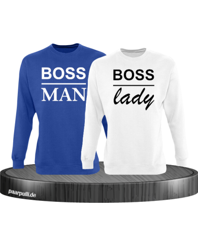 Boss Man und Boss Lady Partnerlook Sweatshirts in blau weiß
