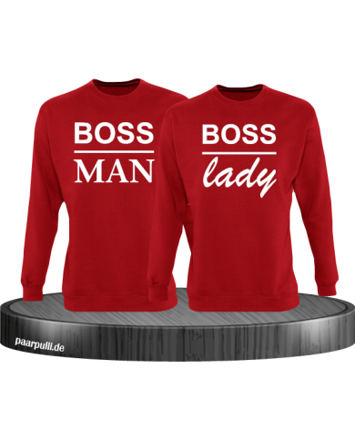 Boss Man und Boss Lady Partnerlook Sweatshirts in Rot