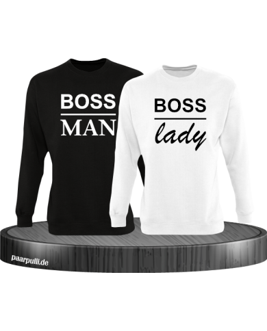 Boss Man und Boss Lady Partnerlook Sweatshirts in schwarz weiß