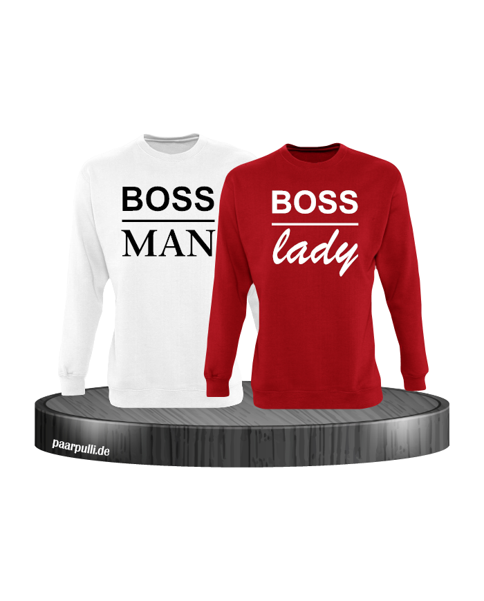 Boss Man und Boss Lady Partnerlook Sweatshirts in Rot weiß