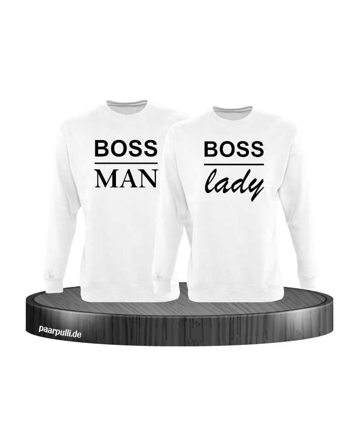 Boss Man und Boss Lady Partnerlook Sweatshirts in weiß