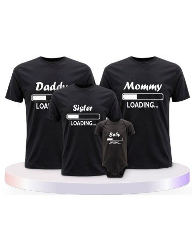 Daddy Mommy Kind und Baby Loading Familien T-Shirts | Paarpulli