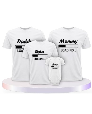 Daddy Mommy Kind und Baby Loading Familien T-Shirts | Paarpulli
