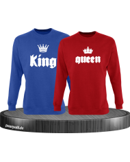 King Queen mit Kronen Partnerlook Sweatshirts in blau rot
