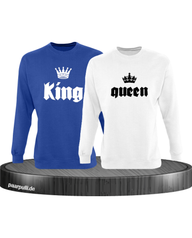 King Queen mit Kronen Partnerlook Sweatshirts in blau weiß