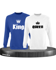 King Queen mit Kronen Partnerlook Sweatshirts in blau weiß